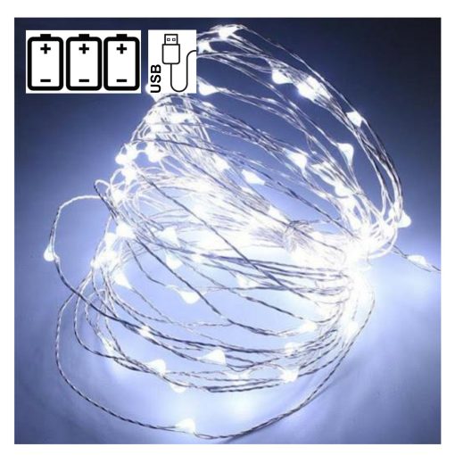 Гірлянда Роса 10 м. Батарейки + USB холодне біле