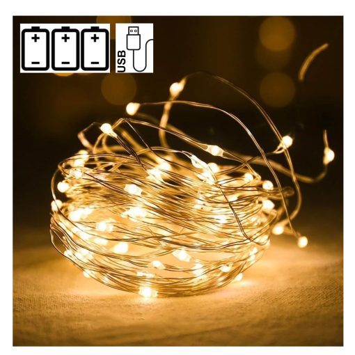 Гірлянда Роса 10 м. Батарейки + USB тепле біле