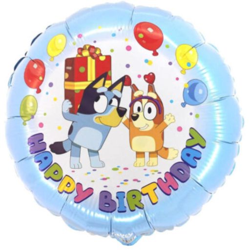Кулька круг "Happy Birthday Bluey блуї" золото з гелієм