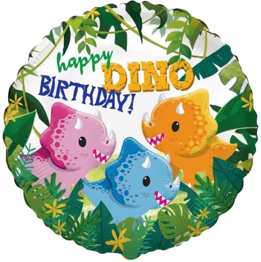 Кулька круг "Happy Birthday" динозаври Трицератопси з гелієм
